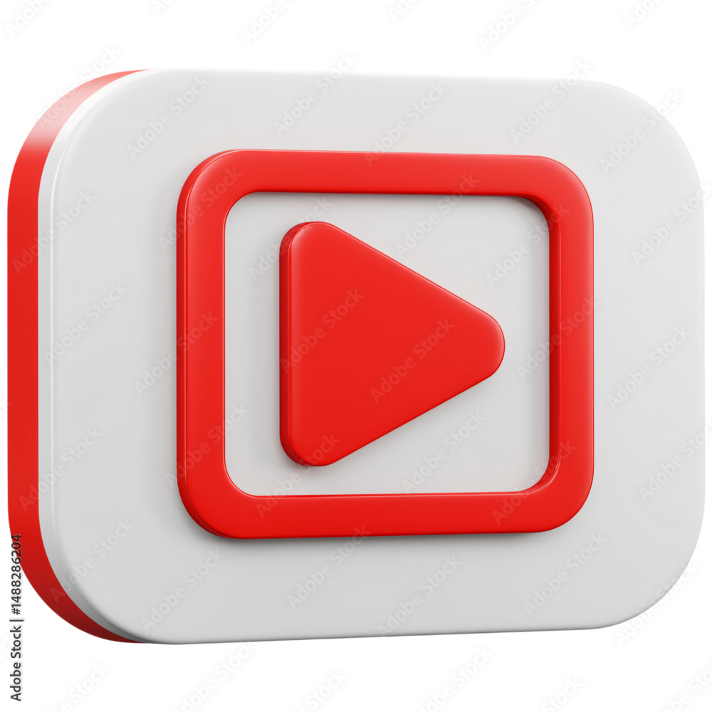 Poster red and white play button icon isolated on a transparent background