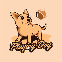 Cute Cartoon Dog Playing with Ball Logo Illustration