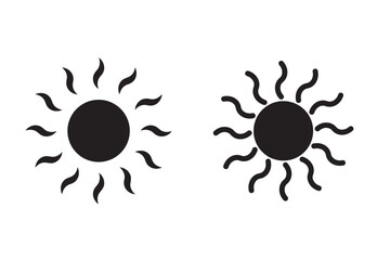 sun icon set. Summer sunlight icon. Solar summer icon isolated on white background. Flat design. Vector illustration. 