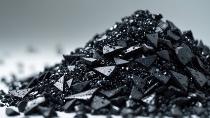 Close-up side view of uniform black crumb rubber granules for jogging tracks or playgrounds