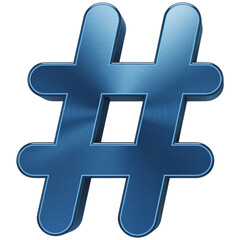 Fototapeta premium Blue metallic hashtag symbol isolated on a transparent background
