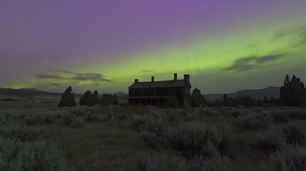 Fototapeta premium Abandoned house under aurora sky