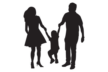 Family vector silhouette . Silhouettes of family father mother  and little son  . 