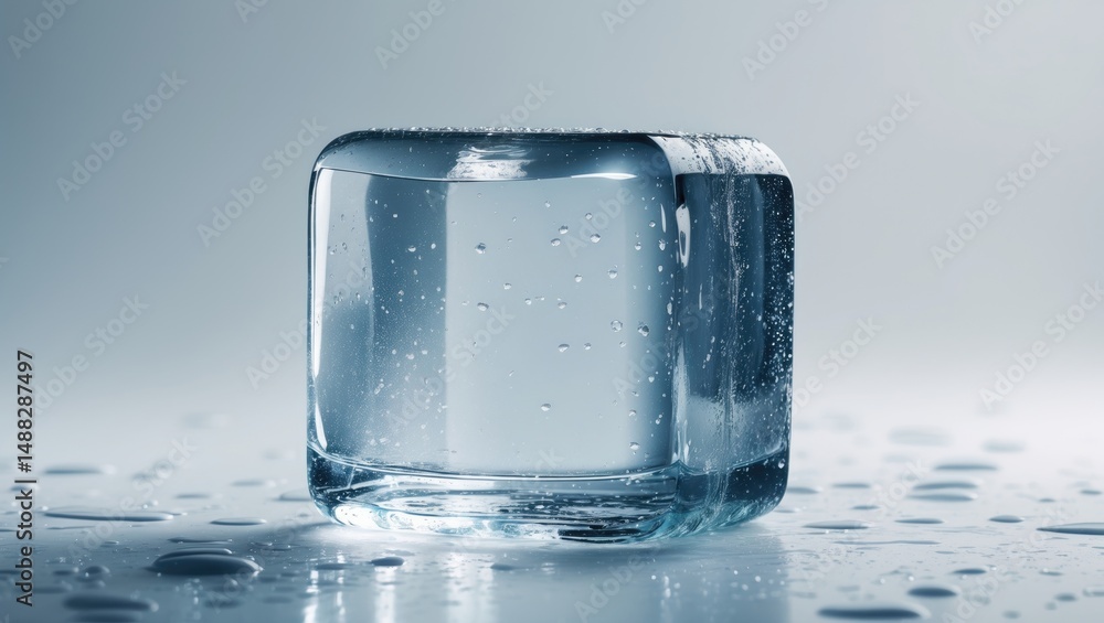 Poster translucent ice cube set against a white backdrop with clipping path and full depth of field