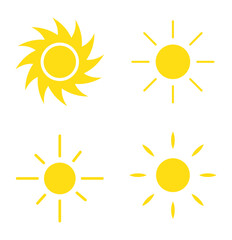 Sun icon set. Brightness flat icon. Solar icon. Decorative circle full. Solar summer icon isolated on white background. Flat design. Vector illustration. 