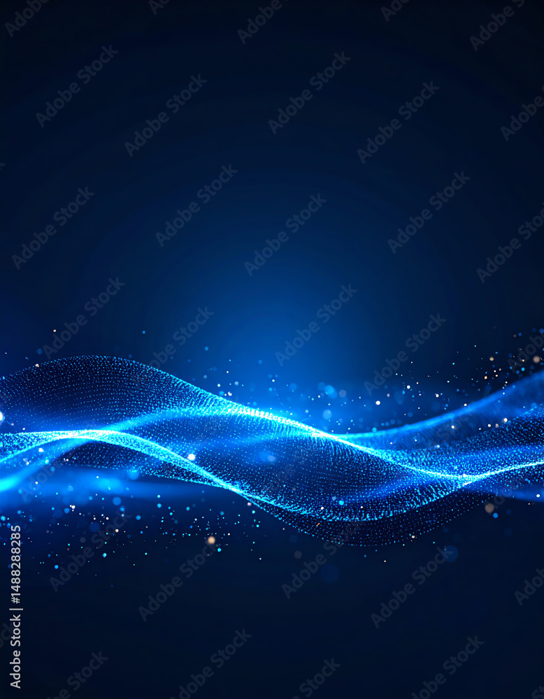 Poster vibrant blue waves with sparkling particles create a mesmerizing abstract background, evoking a sens