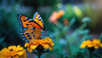 Obraz premium luminous butterfly on a blossom in the garden