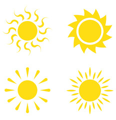 Sun icons. Sun vector icon set in black color isolated set. Sunset icon collection. Yellow sun star icons. Vector illustration .