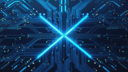 Abstract blue background featuring technology vector with circuit board texture