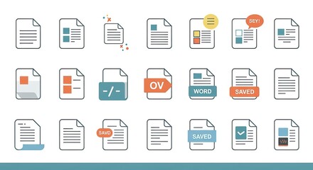 Diverse Document Icons Set Flat Design