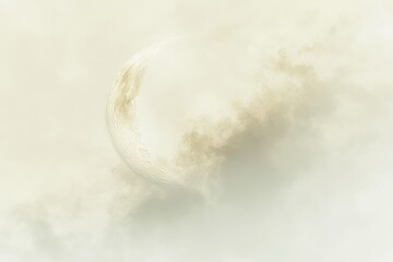 A serene crescent moon shrouded in soft, ethereal clouds, casting a peaceful and dreamlike ambiance.