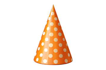 Party mix orang polka dot party hat isolated on transparent background.PNG