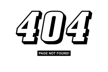 404 Page Not found design using black & white color in a clean simple style. Used as a template for concepts like missing or broken link, error message, invalid URL, hidden or deleted website content.