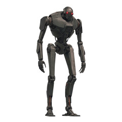 Imposing Dark Grey Robot with Red Eyes, Standing Pose, 3D Render