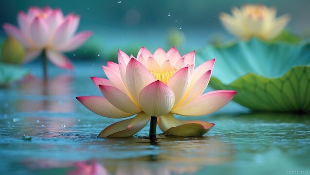 Close-up of lotus in the river with a blurred background.