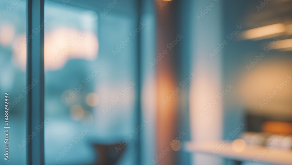 Poster Blurred abstract image of a window and door in a contemporary office building for background use.