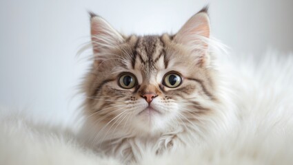Fototapeta premium Humorous feline. The cat gazes at the camera. Adorable kitten is frolicking.