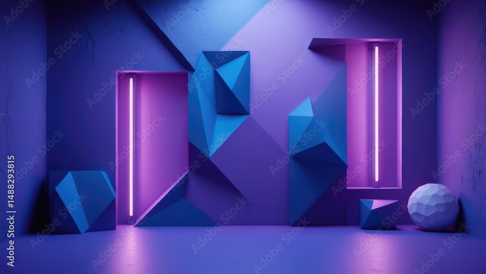 Aufkleber abstract geometric background in shades of purple and blue. concept of cyberpunk. setting for market