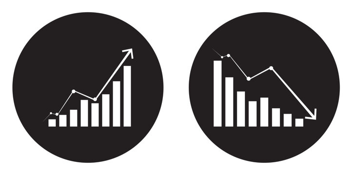 Growing and decline graph icon set. Business chart with arrow symbol. Profit growing sign. Progress bar illustration.
