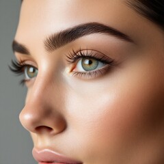 Close-up of woman's eye with perfect eyebrow and long lashes
