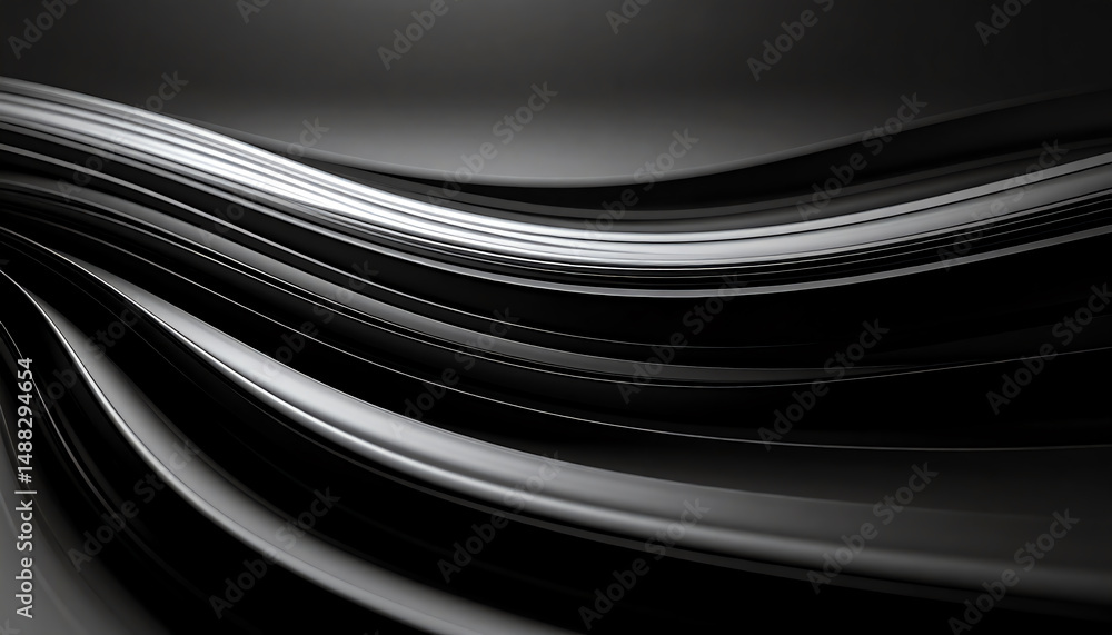 Poster a smooth, abstract composition featuring flowing black lines that create a sense of depth and moveme