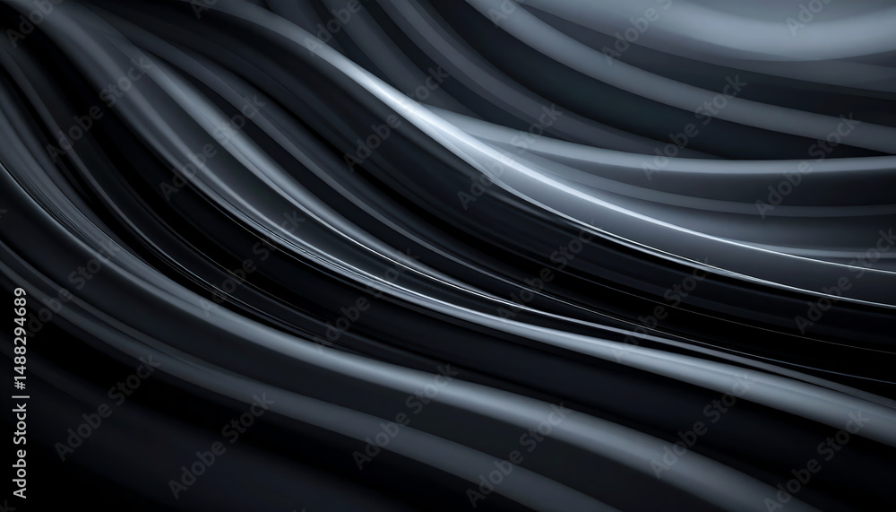 Poster smooth, flowing lines create an abstract monochrome pattern, evoking a sense of elegance and fluidit