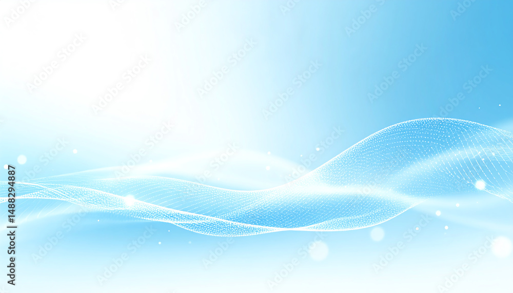 Poster soft blue waves of light create a serene and tranquil atmosphere, featuring flowing lines and a brig