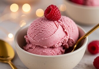raspberry ice cream with fresh berries
