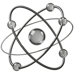 Atom model with orbiting electrons isolated on a transparent background