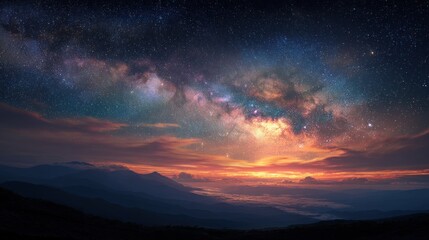 Fototapeta premium Milky Way Galaxy over Majestic Mountains at Sunrise