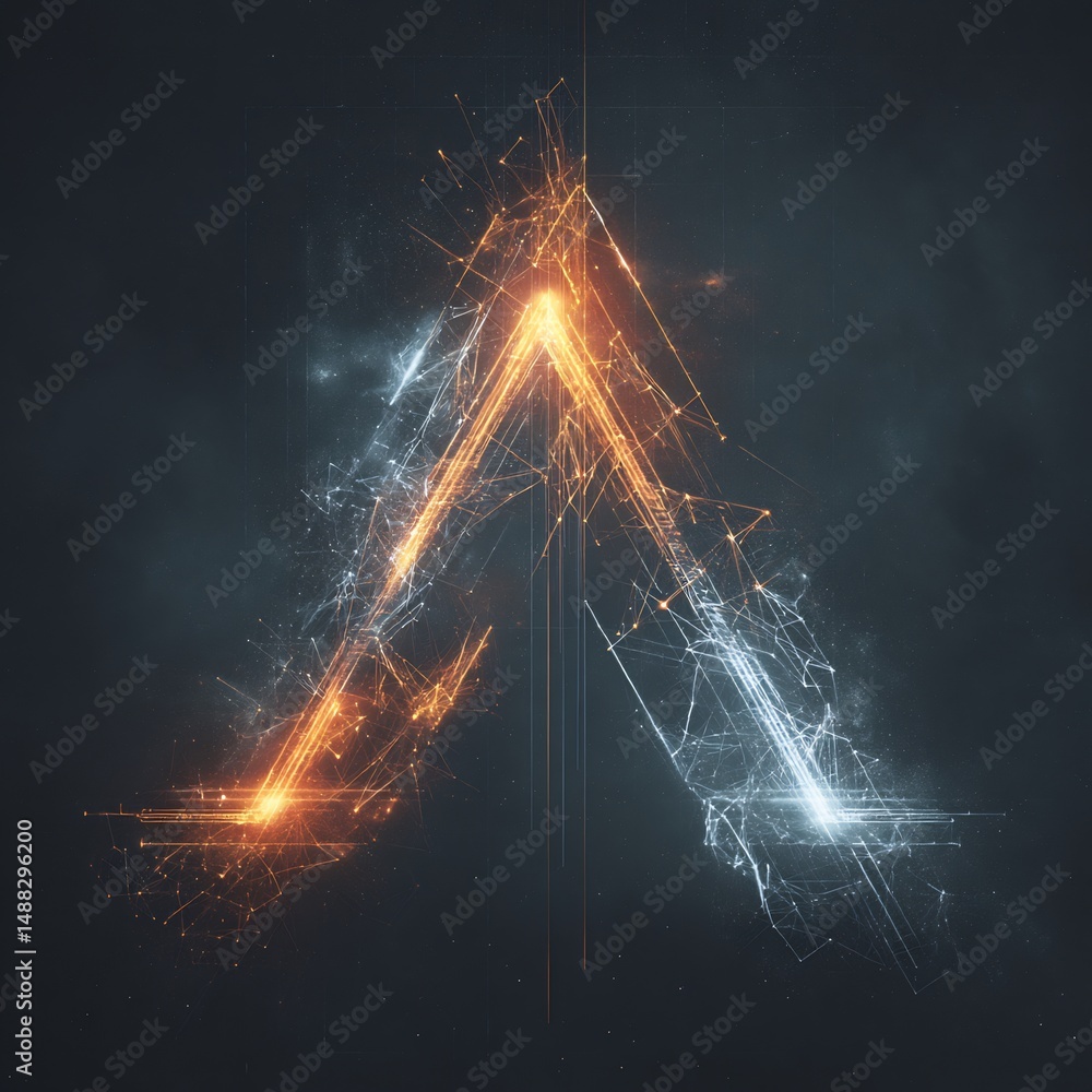 Poster abstract convergence of light filaments forming an apex on a dark backdrop