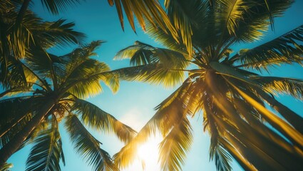 Tropical coconut palm tree with clear blue sky