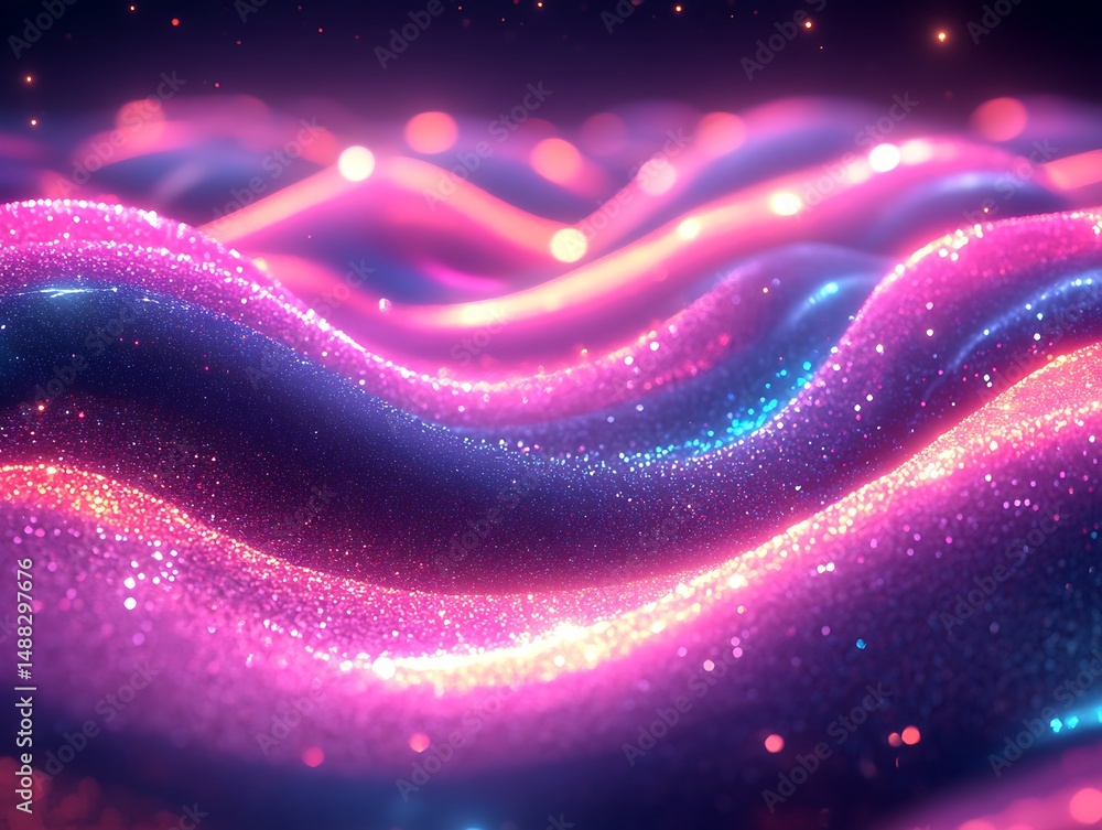 Poster luminous glitters: an enchanting tapestry of sparkling waves and celestial dust