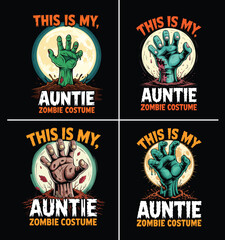 Obraz premium Funny Auntie Zombie Costume Halloween T Shirt Design Set with Zombie Hands 