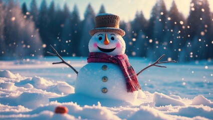 Obraz premium Humorous snowman during winter on the snow