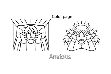 Anxious Face Coloring Page for Kids – Simple Line Art Vector Illustration.