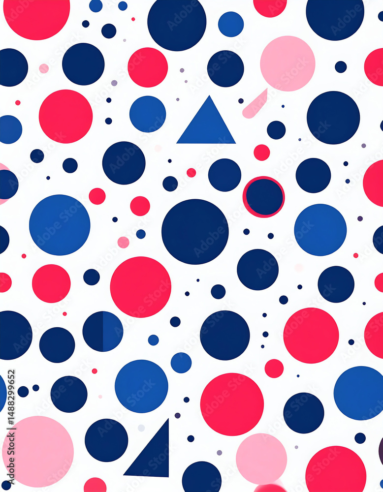 Poster colorful geometric shapes including circles and triangles on a white background create a vibrant, pl