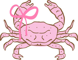 Coquette Seashell Cute Pink Crab with bow Pastel Summer