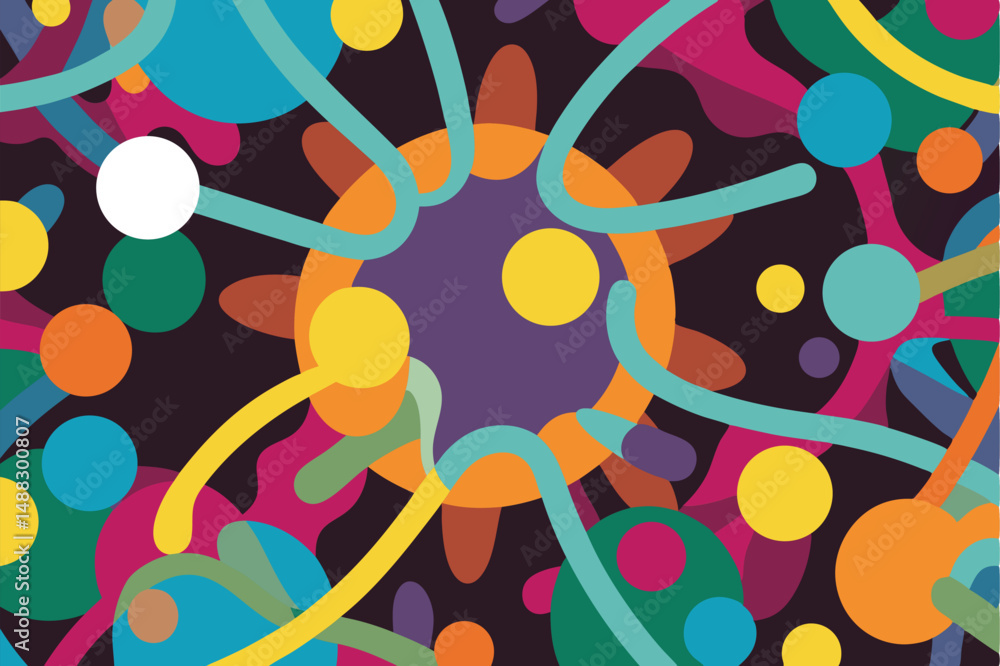 Poster abstract geometric composition of colorful shapes and lines on a transparent background
