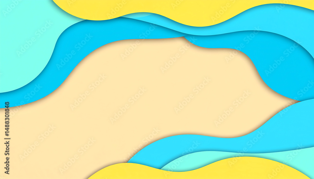 Poster colorful abstract waves of blue, yellow, and green create a playful background with smooth curves an