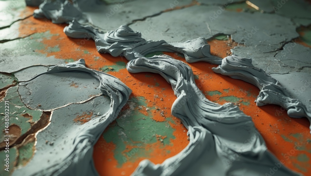 Poster Textured grey and orange putty. Retro or distressed backdrop of texture as wall pattern.