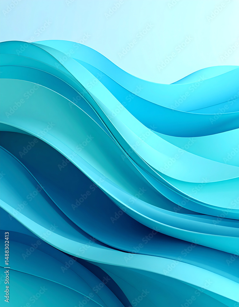 Poster flowing blue waves create a serene and calming visual, blending various shades of turquoise and aqua