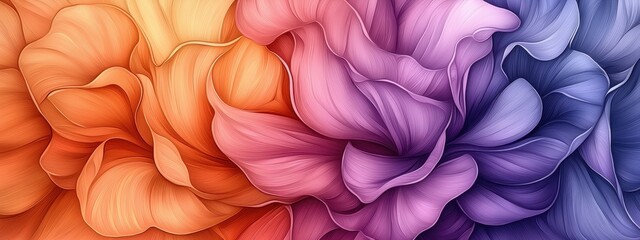 Abstract Floral Gradient Orange Pink Purple Blue Hues Blend