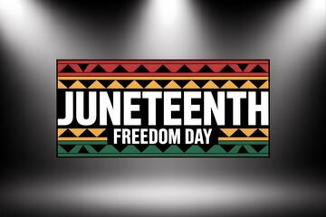 Juneteenth freedom day graphic with red gold and green triangles on a gray background