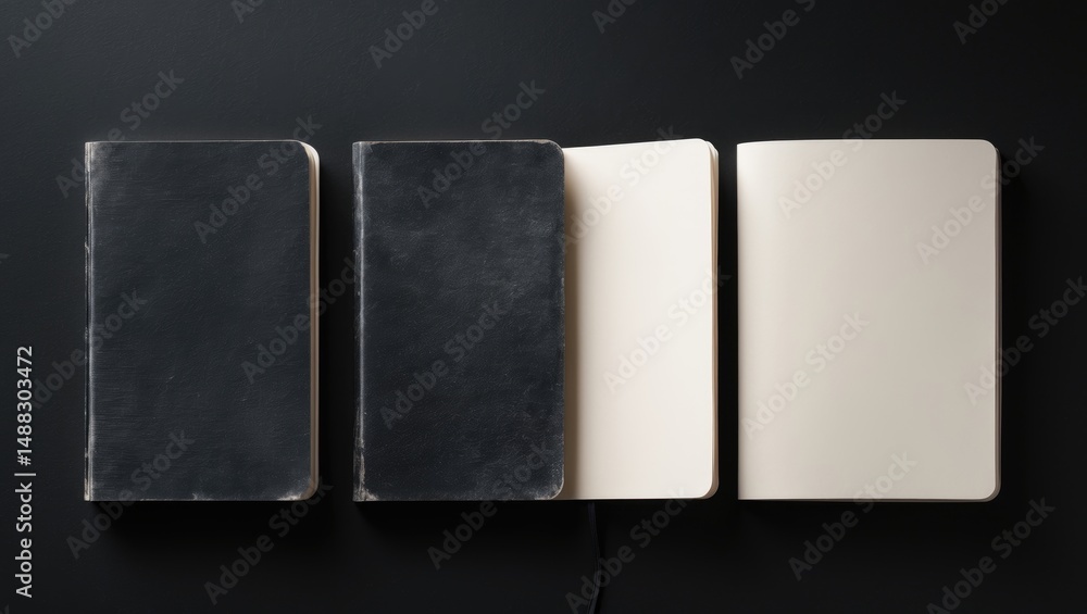 Aufkleber aged black gray notebook notepad book with front and back inside. isolated paper texture