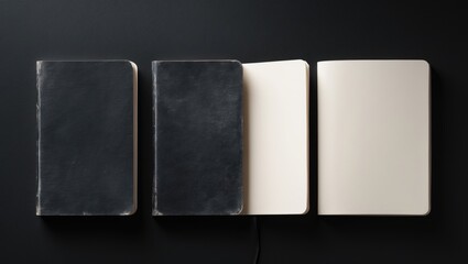 Aged Black Gray Notebook Notepad Book with Front and Back Inside. Isolated Paper Texture