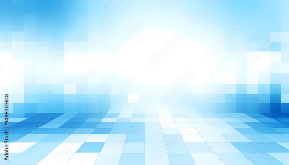 Poster a serene, abstract background featuring a gradient of blue tones with a bright light source, creatin