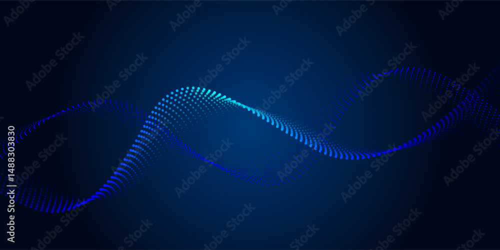 Poster beautiful wave form an array of glowing dots. an abstract stream of dots.