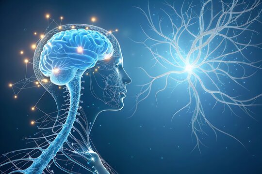 Bright and Shiny 3D Representation of the Central Nervous System in Blue Tones Generative AI.