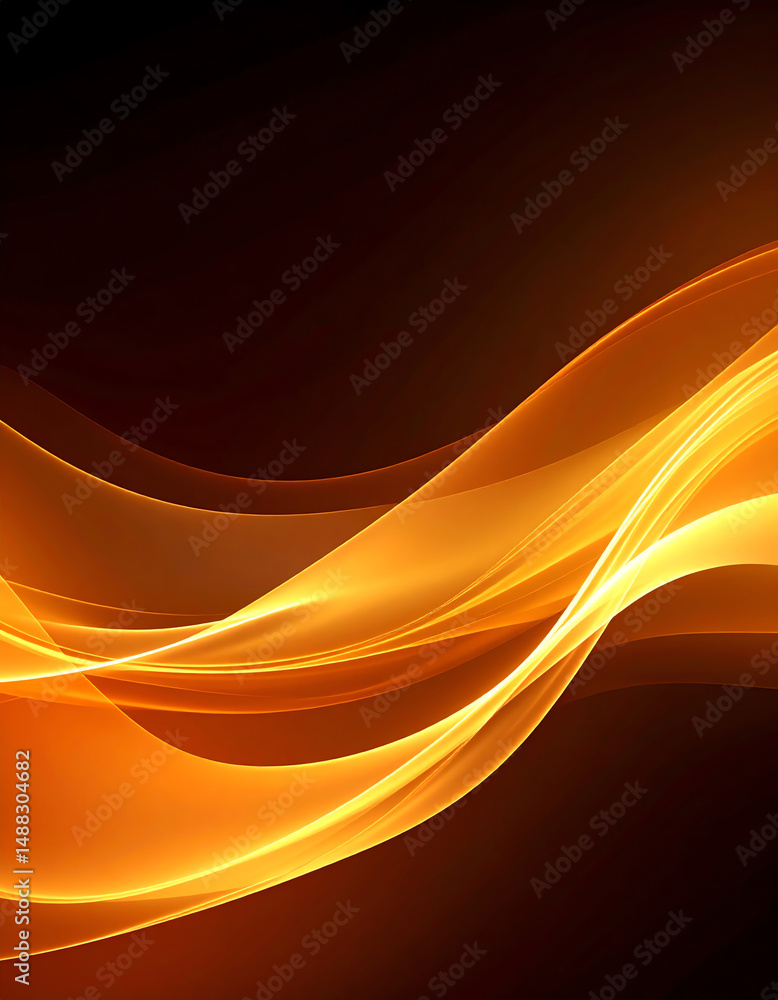 Poster abstract flowing waves in warm orange hues against a dark background, creating a dynamic and energet